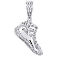 Sterling Silver & Diamond Basketball Jumpan 23 Shoe Pendant 1.50" Charm 1/2 CT.