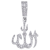Sterling Silver & Diamond Islamic Arabic Script Allah Pendant 1.20" Charm 5/8 CT