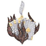 10K Yellow Gold Round Diamond Quad Aces Statement Pendant 1.75" Charm 3.33 CT.