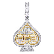 10K Yellow Gold Baguette Diamond Poker Ace of Spade Pendant 1.75" Charm  2.37 CT