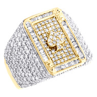 10K Yellow Gold Round & Baguette Diamond Ace of Spade Pinky Ring Band 3.62 CT.