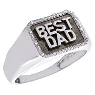 10K White Gold Round Diamond Father Best Dad Statement Ring 11mm Band 1/20 CT.