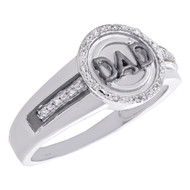 10K White Gold Round Diamond Dad Statement Pinky Ring 12mm Wedding Band 1/12 CT.