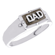 10K White Gold Round Diamond Father Dad Enamel Ring 8mm Wedding Band 0.03 CT.