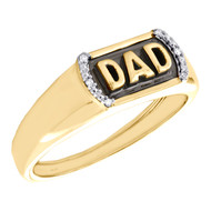 10K Yellow Gold Round Diamond Father Dad Enamel Ring 7mm Wedding Band 0.024 CT.