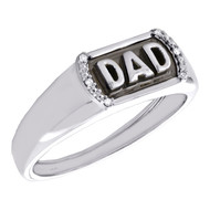10K White Gold Round Diamond Father Dad Enamel Ring 7mm Wedding Band 0.024 CT.
