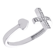 10K White Gold Round Diamond Sideways Ladies Cross Heart Fashion Ring 0.10 Ct.