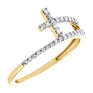 10K Yellow Gold Round Cut Sideways Cross Diamond Ladies Cocktail Ring 0.16 Ct.