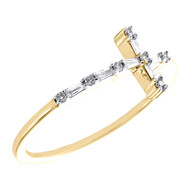 10K Yellow Gold Round & Baguette Diamond Sideways Cross Cocktail Ring 0.12 Ct.