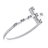 10K White Gold Round & Baguette Diamond Sideways Cross Cocktail Ring 0.12 Ct.