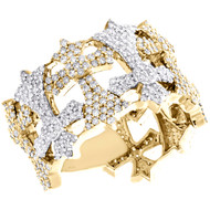 10K Two Tone Gold Round Diamond Fancy Cross Wedding Band 15mm Pave Ring 1.87 CT.