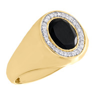 10K Yellow Gold Round Diamond & Black Oval Onyx 14.50mm Pinky Ring Band 1/6 CT.