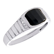 10K White Gold Round Diamond & Onyx Wedding Band 8.5mm Mens Pinky Ring 1/20 CT.