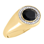 10K Yellow Gold Round Diamond & Black Oval Onyx 13mm Pinky Ring Band 1/6 CT.