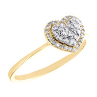 10K Yellow Gold Diamond Heart Halo Tiered Promise Love Right Hand Ring 0.25 Ct.