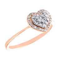 10K Rose Gold Diamond Heart Halo Tiered Promise Love Right Hand Ring 0.25 Ct.