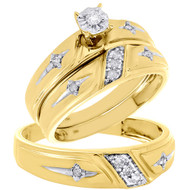 10K Yellow Gold Diamond Trio Set Matching Engagement Ring & Band Cross 0.20 Ct.