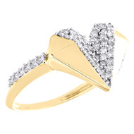 10K Yellow Gold Round Diamond Splt Geometric Heart Right Hand Love Ring 0.37 Ct.