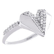 10K White Gold Round Diamond Splt Geometric Heart Right Hand Love Ring 0.37 Ct.