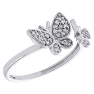 10K White Gold Diamond Double Butterfly Split Women's Right Hand Ring 0.16 Ct.