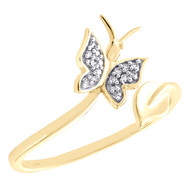 10K Yellow Gold Diamond Butterfly + Leaf Bypass Women's Right Hand Ring 0.20 Ct.