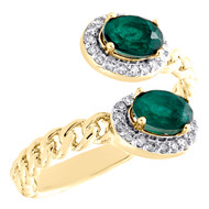 10K Yellow Gold Emerald & Diamond Bypass Oval Halo Cuban Promise Ring 1/10 TCW