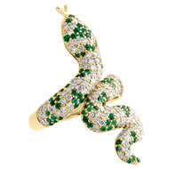 14K Yellow Gold Diamond & Natural Gemstone Snake Right Hand Ring Band 2.22 CT.