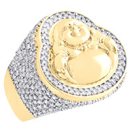 10K Yellow Gold Round Diamond 3D Laughing Buddha 23mm Pinky Ring Band 1.62 CT.