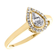 10K Yellow Gold Round & Baguette Diamond Halo Teardrop Engagement Ring 1/6 CT.