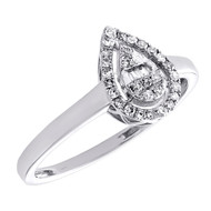 10K White Gold Round & Baguette Diamond Halo Teardrop Engagement Ring 1/6 CT.