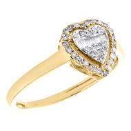 10K Yellow Gold Round & Baguette Diamond Halo Heart Frame Fancy Ring 1/10 CT.