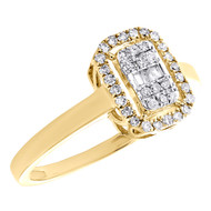 10K Yellow Gold Round & Baguette Diamond Emerald Halo Engagement Ring 1/5 CT.