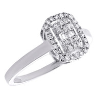 10K White Gold Round & Baguette Diamond Emerald Halo Engagement Ring 1/5 CT.