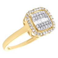 10K Yellow Gold Round & Baguette Diamond Cushion Halo Right Hand Ring 1/3 CT.