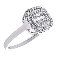 10K White Gold Round & Baguette Diamond Cushion Halo Right Hand Ring 1/3 CT.