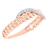10K Rose Gold Round Diamond Bypass Ribbon on Cuban Link Stackable Ring 0.16 Ct.