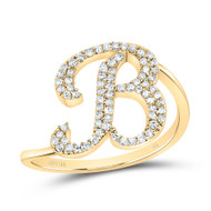 10k Yellow Gold Genuine Diamond Cursive Font Letter B Initial Bypass Ring 1/4 CT