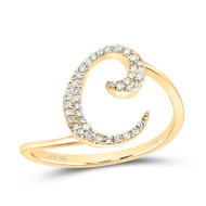 10k Yellow Gold Genuine Diamond Cursive Font Letter C Initial Bypass Ring 1/8 CT