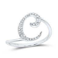 10k White Gold Genuine Diamond Cursive Font Letter C Initial Bypass Ring 1/8 CT