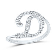 10k White Gold Genuine Diamond Cursive Font Letter D Initial Bypass Ring 1/5 CT