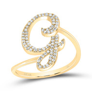 10k Yellow Gold Genuine Diamond Cursive Font Letter G Initial Bypass Ring 1/4 CT