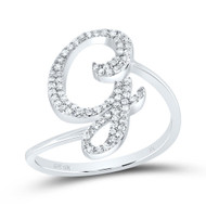 10k White Gold Genuine Diamond Cursive Font Letter G Initial Bypass Ring 1/4 CT