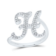10k White Gold Genuine Diamond Cursive Font Letter H Initial Bypass Ring 1/4 CT