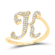 10k Yellow Gold Genuine Diamond Cursive Font Letter K Initial Bypass Ring 1/5 CT