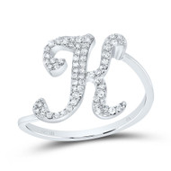 10k White Gold Genuine Diamond Cursive Font Letter K Initial Bypass Ring 1/5 CT