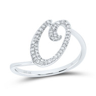 10k White Gold Genuine Diamond Cursive Font Letter O Initial Bypass Ring 1/6 CT