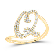 10k Yellow Gold Genuine Diamond Cursive Font Letter Q Initial Bypass Ring 1/5 CT