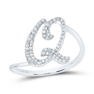 10k White Gold Genuine Diamond Cursive Font Letter Q Initial Bypass Ring 1/5 CT