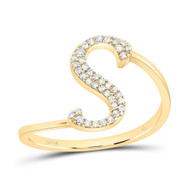 10k Yellow Gold Genuine Diamond Cursive Font Letter S Initial Bypass Ring 1/8 CT