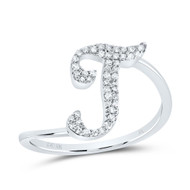 10k White Gold Genuine Diamond Cursive Font Letter T Initial Bypass Ring 1/8 CT